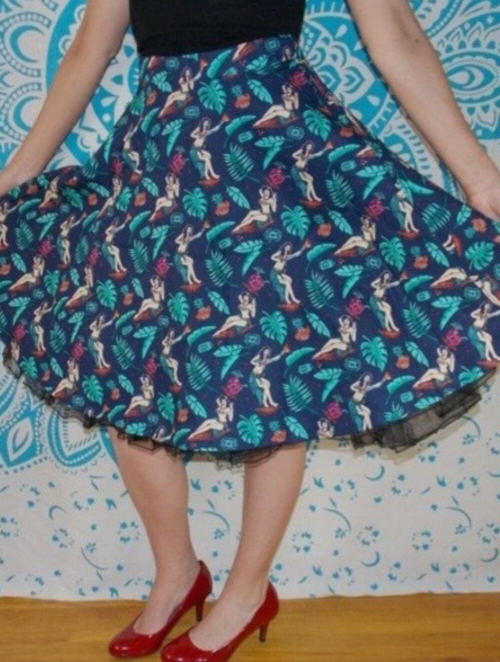 Tiki Tropical Hula Print Pinup Women's Skirt L